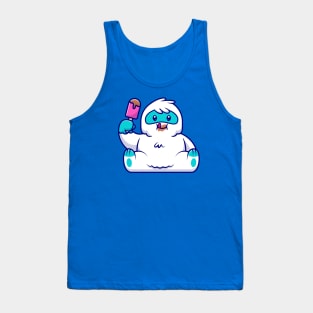 Cute Yeti Eating Popsicle Cartoon Tank Top